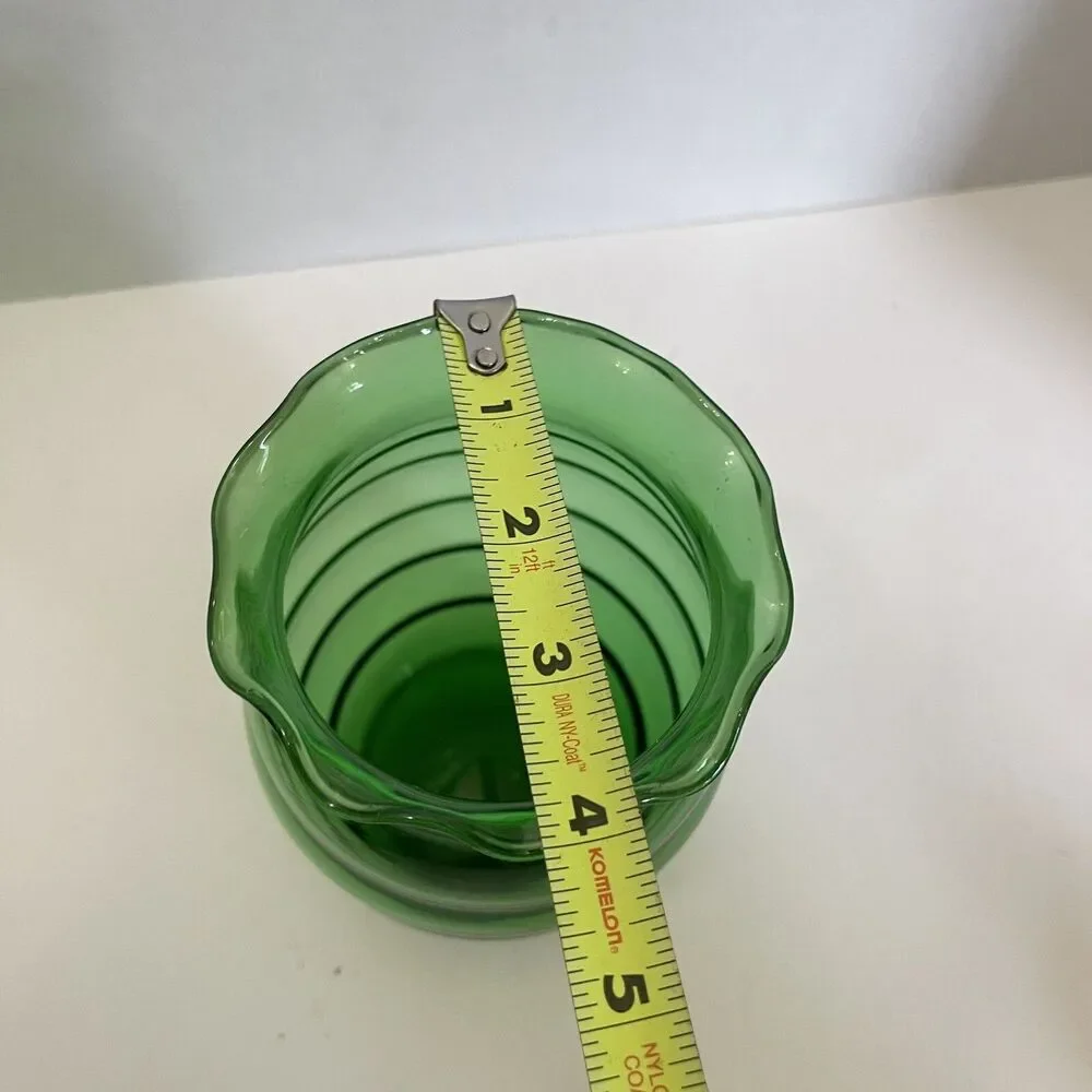 Vintage Forest Green Vase Depression Glass Bed Hive Ruffled Top 7”